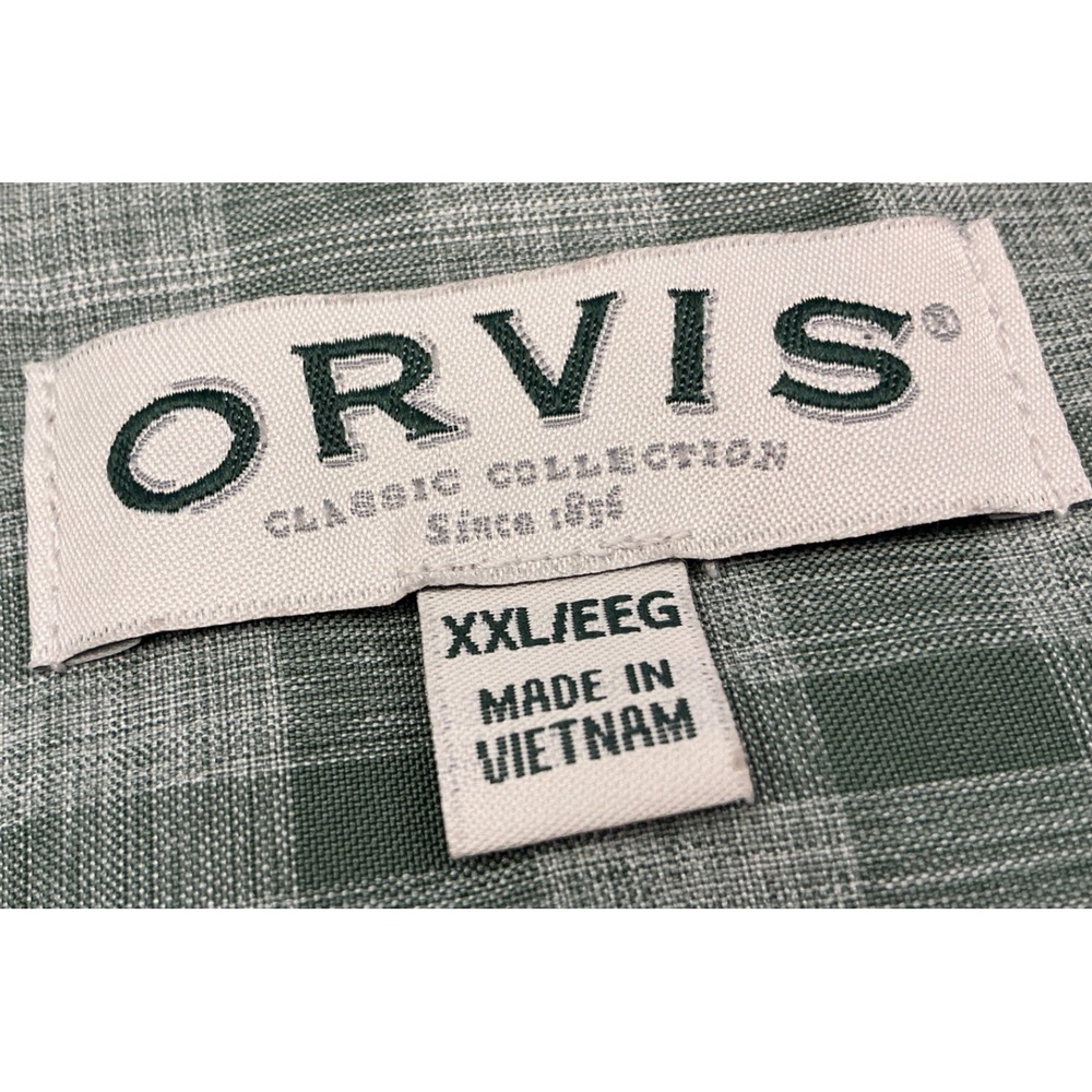 Orvis Short Sleeve Button Down Shirt Green Plaid Hiking Outdoor XXL Classic Fit - Picture 4 of 14